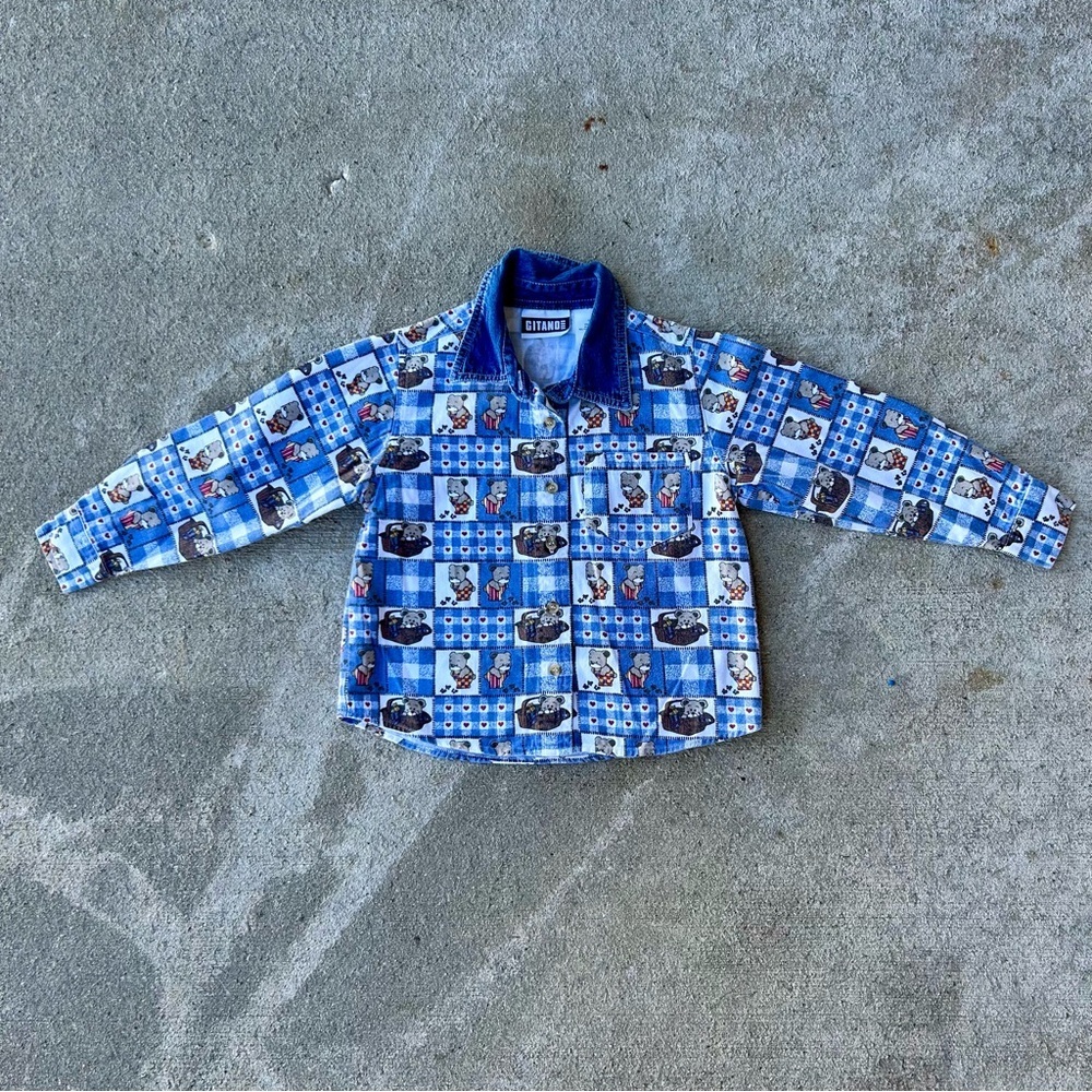 Vintage 90s Teddy Bear Patchwork Shirt Kids Size 6 Gitano